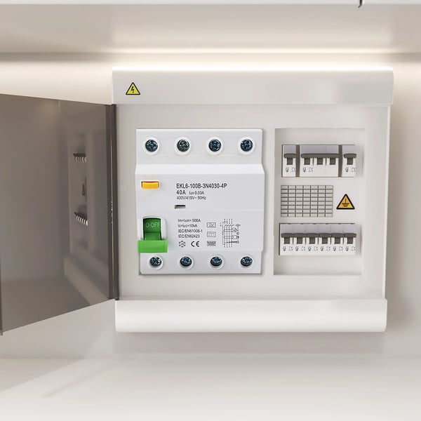 Reststrømsafbryder, 40A, 30mA, 4-pol, Nominel spænding 400V, IP20