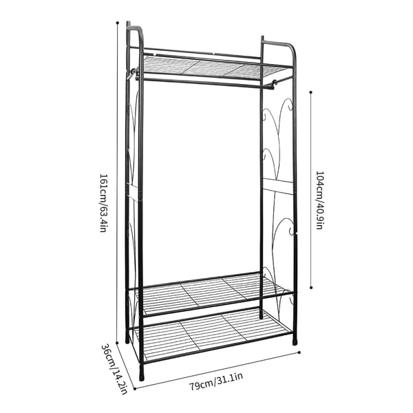 Tøjstativ, Metalhylder, Belastningsevne 110 lbs,sort, L