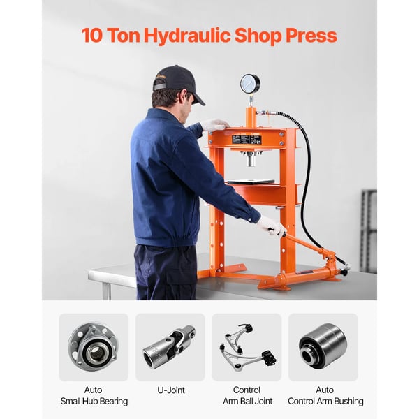 Hydraulisk Værkstedspresse, 10 Tons Kapacitet, Justerbar Højde,10T