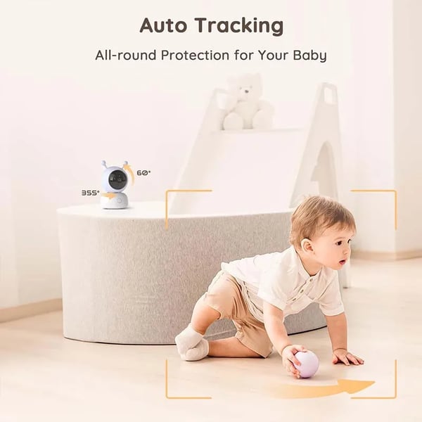Baby Monitor, HD 1080P, 5 Tommer Skærm, Trådløs Kommunikation, 128 GB Lager, Bevægelsesdetektion