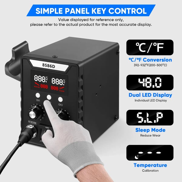 Varmluftsgenopretningsstation, Justerbar Temperaturkontrol, Flere Dysemuligheder,220V EU