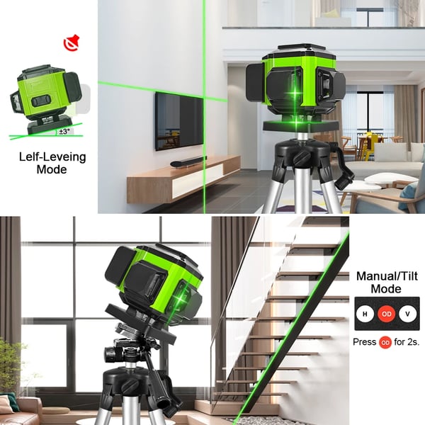Laser Niveller, 12 Linjer, Selvnivellerende, Grøn Stråle,IE12S
