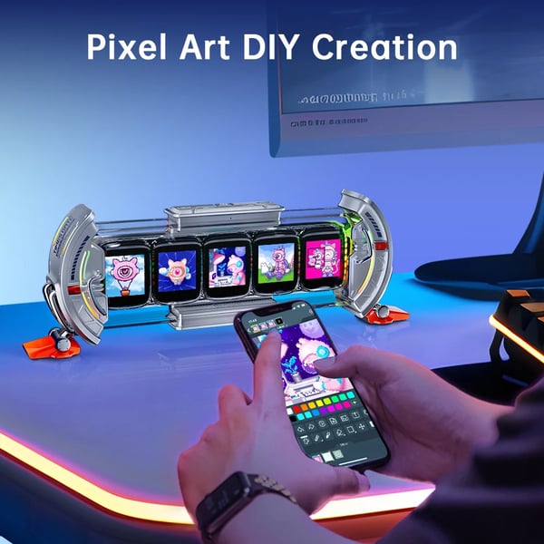 Pixel Art Ur, Smart App Kontrol, RGB LED Skærm,Times Gate grå