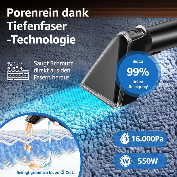 Tæppe- og Polstringsrenser, Kraftig Sug, Dobbelt Vandtankdesign,HVID, EU