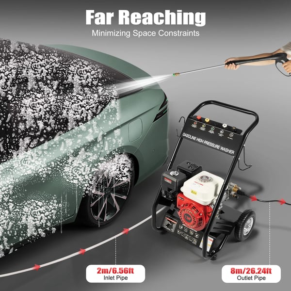 Højtryksrenser, 190Bar Maks. Tryk, 2.3GPM Flow Rate,Rød