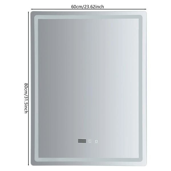Badeværelsesspejl, 60 cm x 80 cm, LED-lyskilde, 24W effekt, dæmpbar med 3 farvetemperaturer, vandtæt IP54