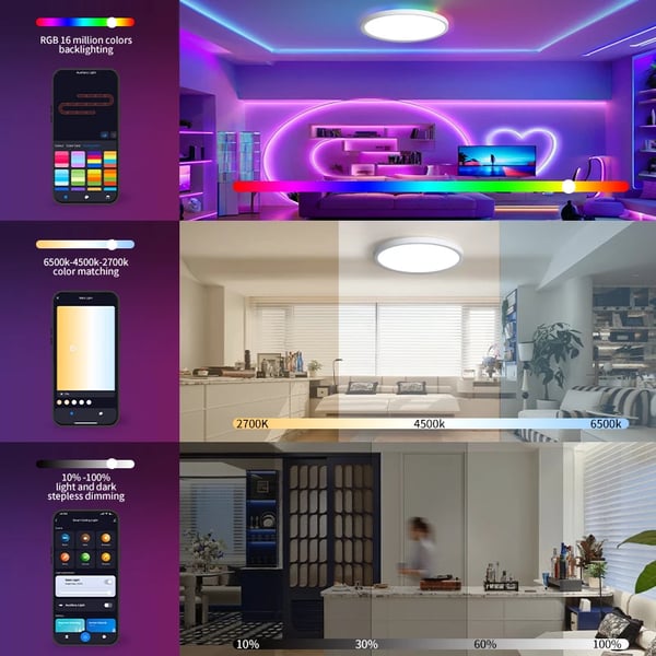 Loftlampe, Smart Styring med Stemme, RGB Ambient Belysning,40cm(15.75in)