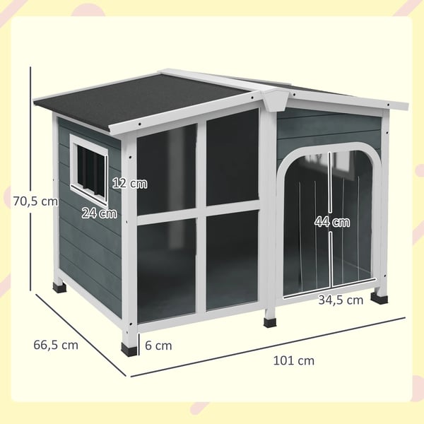 Hundehus, Fyrretræ, 101 x 66,5 x 70,5 cm, Passer til kæledyr op til 20 kg, Akryl vindue, Vejrbestandigt tag