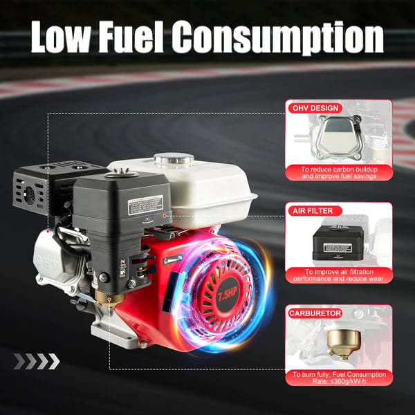 Gasmotor, 4-takt, 7,5HK Prestanda,Röd