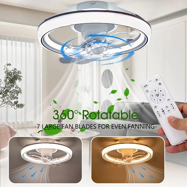 Loftventilator, Smart Kontrol, RGB Belysningsmuligheder,Oscillerende Fan Lampe, 7