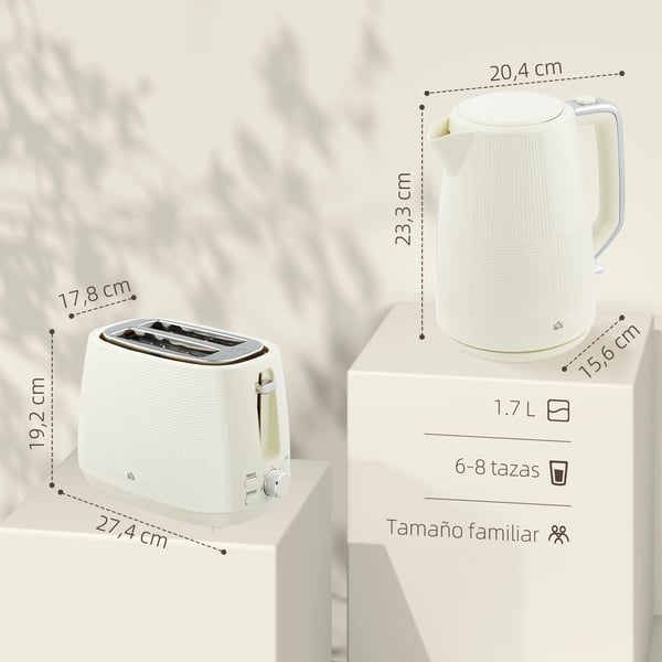 Toaster Sæt, 2 Skiver, 1,7L Kedel, 2200W Effekt,Beige