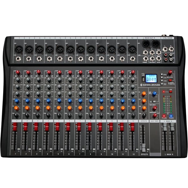 Lydmixer, 12 kanals indgange, USB og MP3-tilslutning,DX12