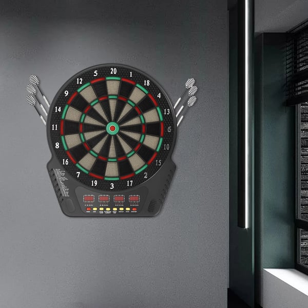 Elektronisk Dartskive, Dimensioner 44 cm x 50,5 cm, 6 Dartpile Inkluderet, 27 Spiltilstande, Vægmonteret, Stemmevejledninger på Engelsk