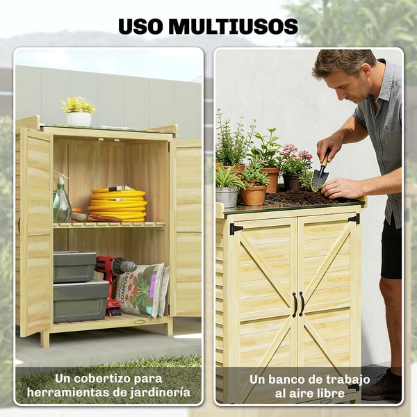 Ulkokaappi, Kestävä Puurakenne, Galvanoitu Metallikatto,71.5X39X95 cm, Luonnollinen puu