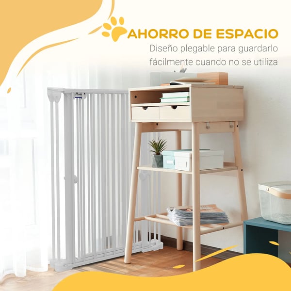 Hundebarriere, Foldbar Stål Design, 3-Panel Konstruktion,Hvid, 206X90 cm