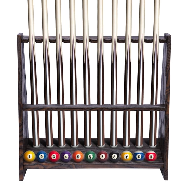Cue Holder, Billard Pool Stick Stativ, 10-Hullers Design, Holdbar Konstruktion, Brun
