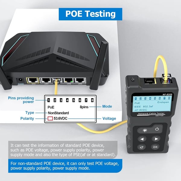 Netværkskabeltester, POE-test, længdemåling,NF-8209