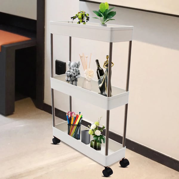 Opbevaringsvogn, Kapacitet 10kg, 3-Lags Design, Dimensioner 40x14.8x61.5cm, Materiale PP og Rustfrit Stål, Inkluderer 4 Universelle Hjul