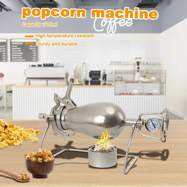 Popcornmaskine, Rustfrit Stål, 720 ml Kapacitet, Ovnkrop Tykkelse 5-6 mm, Produktvægt 4,2 kg, Manuel Betjening