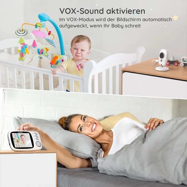 Babymonitor, 3,2 tommer LCD-skærm, 240P videoopløsning, 750mAh batteri, infrarød natvision, tovejskommunikation