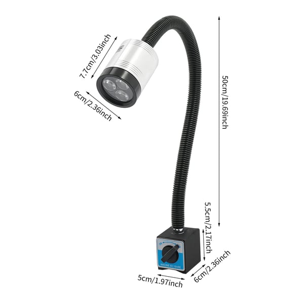 LED Arbejdslys, 6W Effekt, 60 cm Fleksibel Arm, 6000K Farvetemperatur, DC 12V Spænding, 0.5 kg Vægt