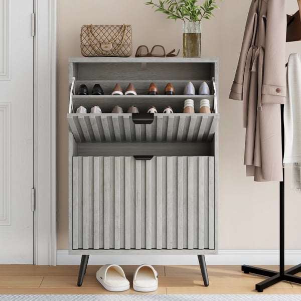Sko Skab, Fritstående Design, Moderne Stil,Grå + MDF