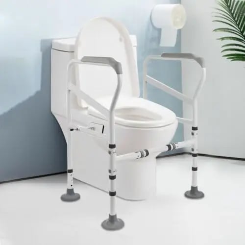 Toiletstøtte ramme, justerbar højde 27-29 tommer, maksimal vægtkapacitet 150 kg,Lys Grå