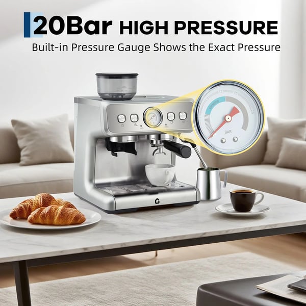 Espressomaskin, 20 Bar Pump, Precision Kvarn,Silver