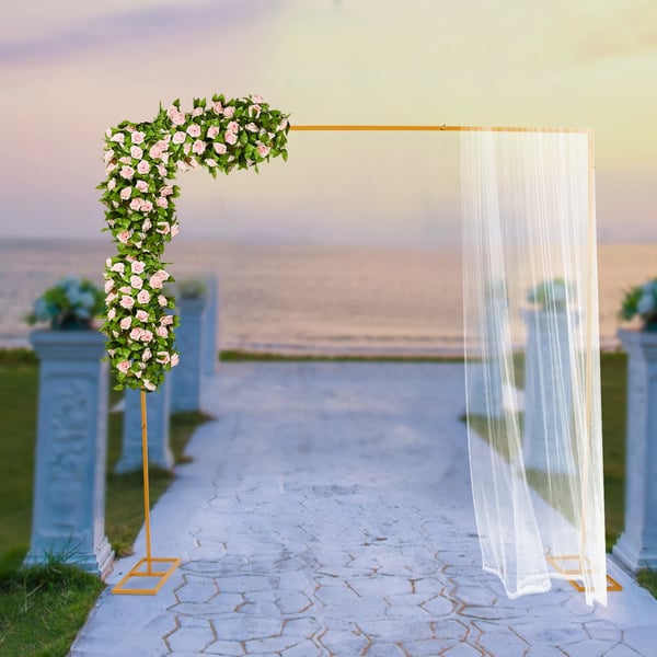 Bryllupsbaggrundsstativ, 2,4m x 2,4m størrelse, guld farve, moderne firkantet design,6.7ft, SOM VIST