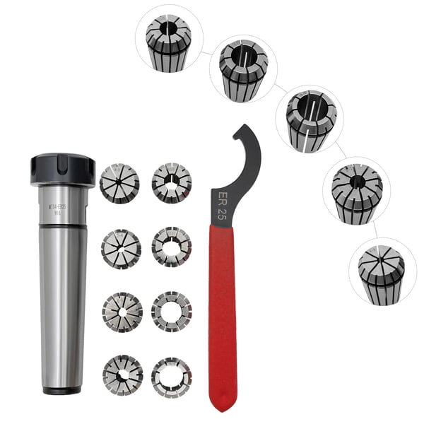 Fjederklemme Sæt, 8 Chuck, Klemrange 4-16 mm, Dimensioner 13x8x9 cm, Hårdhed 48-52 HRC, Nøjagtighed 0.015 mm
