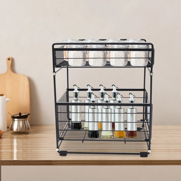 Opbevaringsreol, 2-niveau design, nem at rengøre,sort