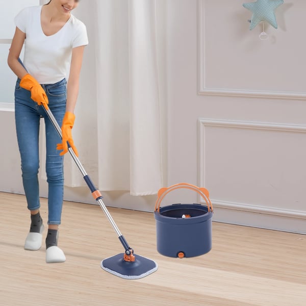Spin Mop, 360° Rotation, Effektivt Rengøringssystem,Blå