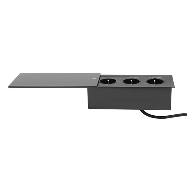 Desktop Stikdåse, 3 EU Standard Stikdåser, Aluminium, IP54 Vandtæt, Støvafvisende, Indbygget Skydelåg