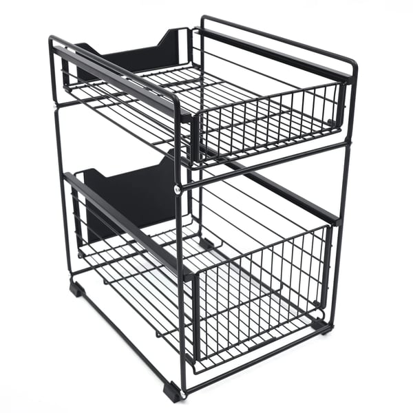 Under Sink Organizer Rack, Kulstofstål, 2-lags design, Dimensioner: 25,5x15,7x11,8 tommer, Belastningskapacitet: 30 pund, Alsidig opbevaringsløsning