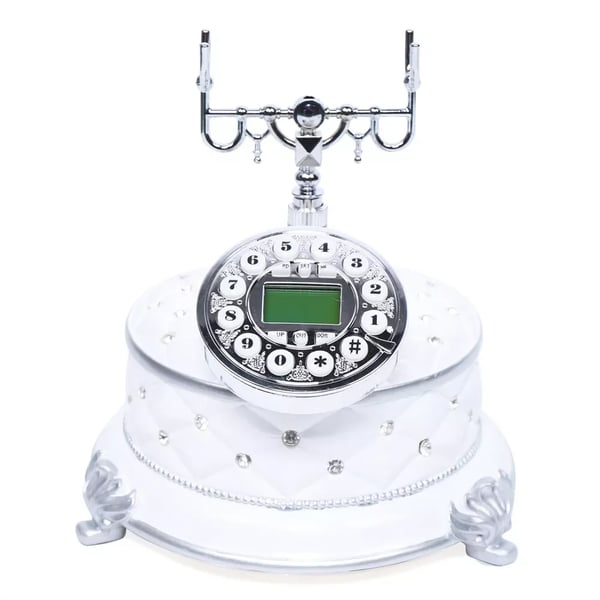 Retro Rotary Telefon, Elegant Resin Krop, Diamant Indlagt Accent, Ledningsdesign,HVID