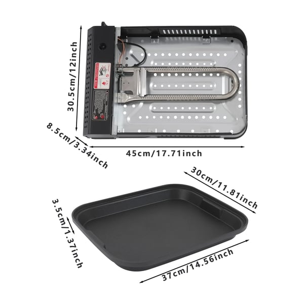 Bærbar Campinggrill, Termisk Effekt 2,1 kW, Komfur Størrelse 45 x 30,5 x 8,5 cm, Grillpande Størrelse 37 x 30 x 3,5 cm, Gasforbrug 160 g/t