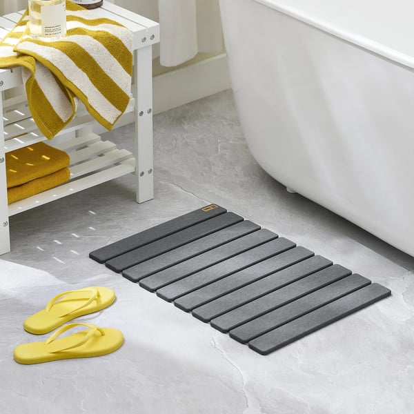 Badmåtte, Diatomaceous Earth, Skridsikker Design,MØRKE GRÅ