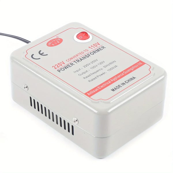 Spændingsomformer, 1000W Nominel Effekt, 220-250V Indgangsspænding, 100-120V Udgansspænding, Aluminium Materiale, 50/60Hz Nominel Frekvens