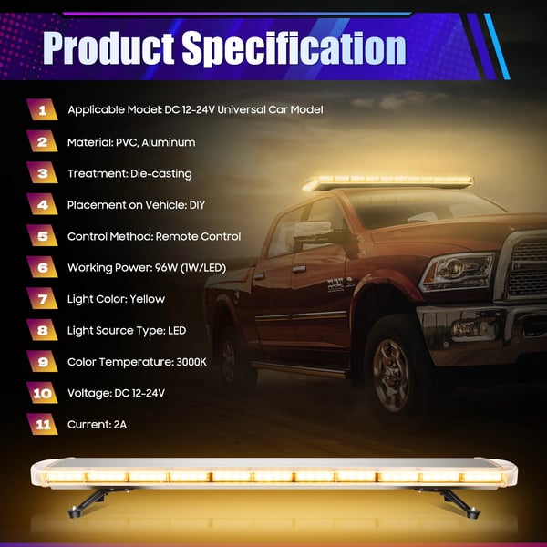 Strobe Light Bar, 96W Udgang, 16 Strobe Tilstande,Gul