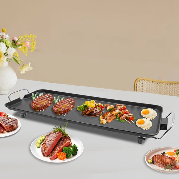 Elektrisk Grill, 1500W, 220V, Dimensioner: 68cm x 28cm x 7cm, Temperaturinterval: 0-250°C, Bærbart Design