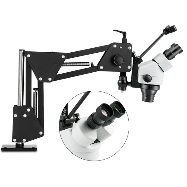 Smyckesmikroskop, 0.7X-4.5X kontinuerlig zoom, 95-300 mm arbetsavstånd, 5.1-33 mm synfält, 0.5X objektivlins, ergonomisk design