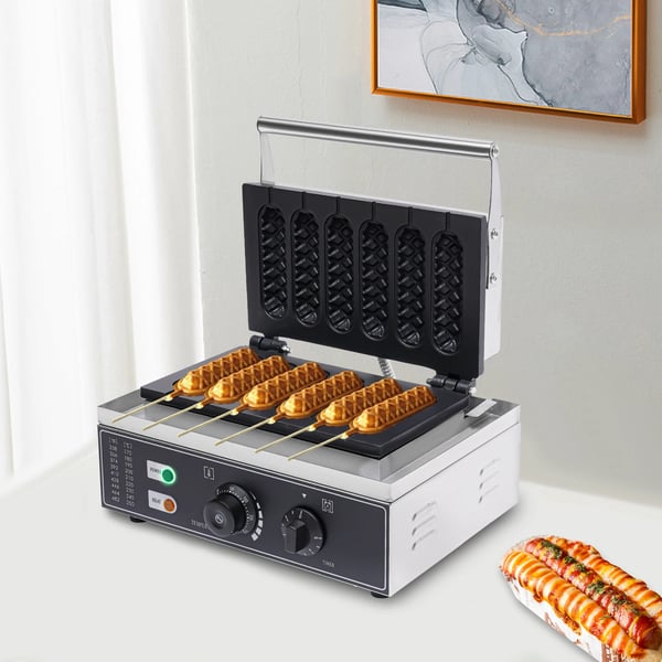 1500W Vaffeljern, Bager 6 Vafler Samtidig, Non-Stick Overflade, Perfekt til Kommerciel Brug