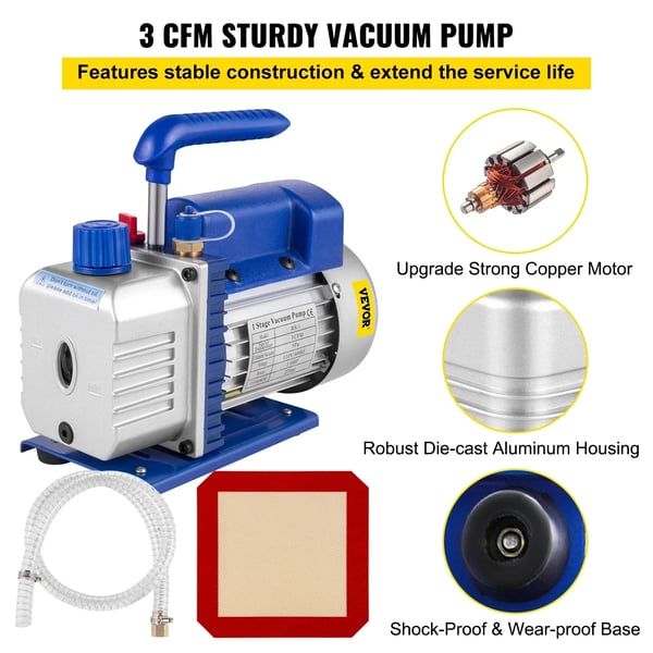 Vakuumpumpe, 2 gallon, 3CFM flow rate, 1/4HP effekt,3CFM 2Gal