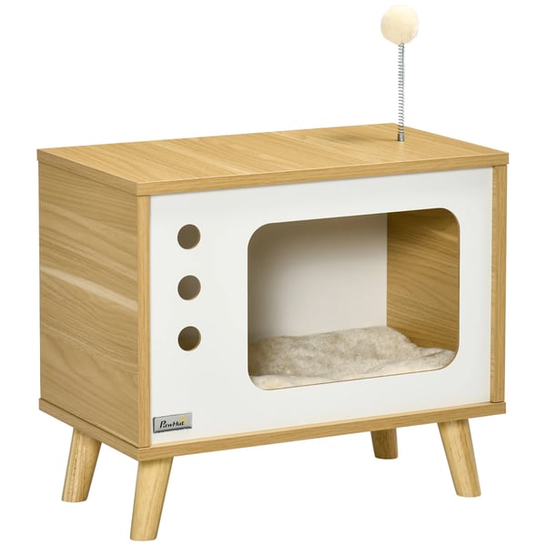 Kattebed, Lukkede Design, Blød Aftagelig Pude,50x28x43 cm, Egetræ