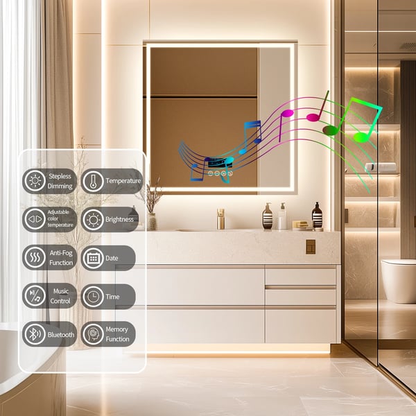 LED Badrumsspegel, Bluetooth-högtalare, Anti-dimma-funktion, 3 Färgtemperaturer