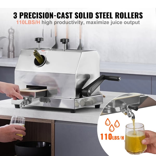 Sockerrörsjuicer, Manuell Veva, Rostfria Stålvalsar,110V
