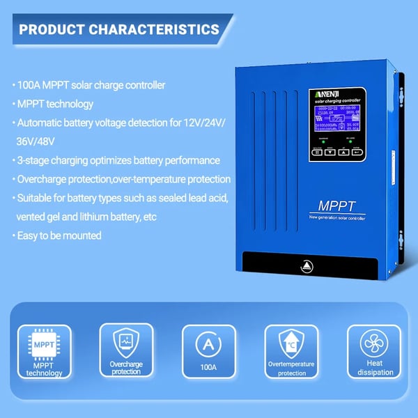 Solarladercontroller, 100A kapacitet, MPPT-teknologi,MPPT 100A, 100A