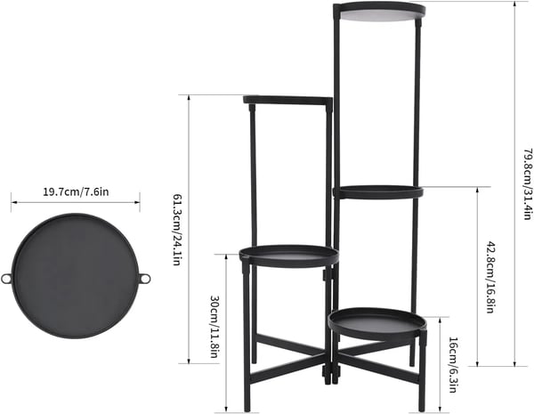 Plantebord, 5 niveauer, kulstofstål, højde mellem niveauer: 16 cm til 79,8 cm, vægtkapacitet pr. niveau: 9,07 kg, samling påkrævet