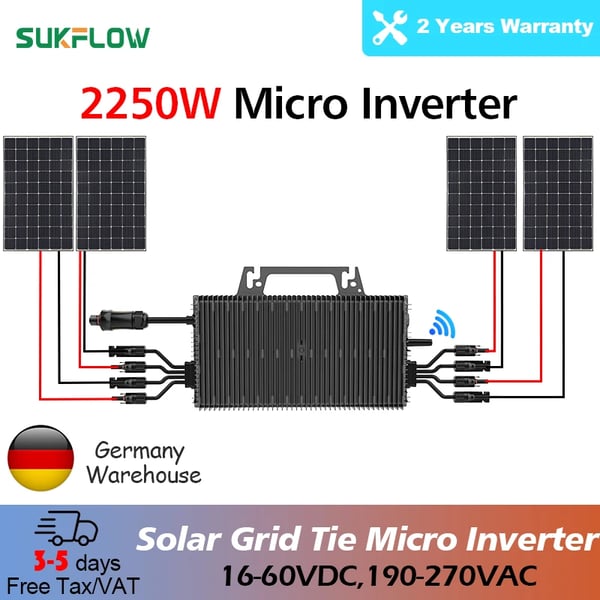 Mikroinverter, Integreret Wi-Fi, Alsidig Kompatibilitet,16-60V, 220-240V, sort