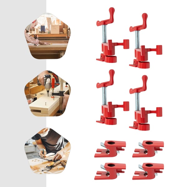 Puusepän puristimet, valurauta, kokonaispituus 19 cm, kahvan pituus 11 cm, putkipuristimen korkeus 6 cm, kappalemäärä 4